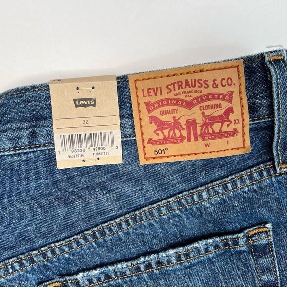 Levi's 501 Shorts 100% Cotton High Rise Fitted Through Hip - Picture 5 of 6